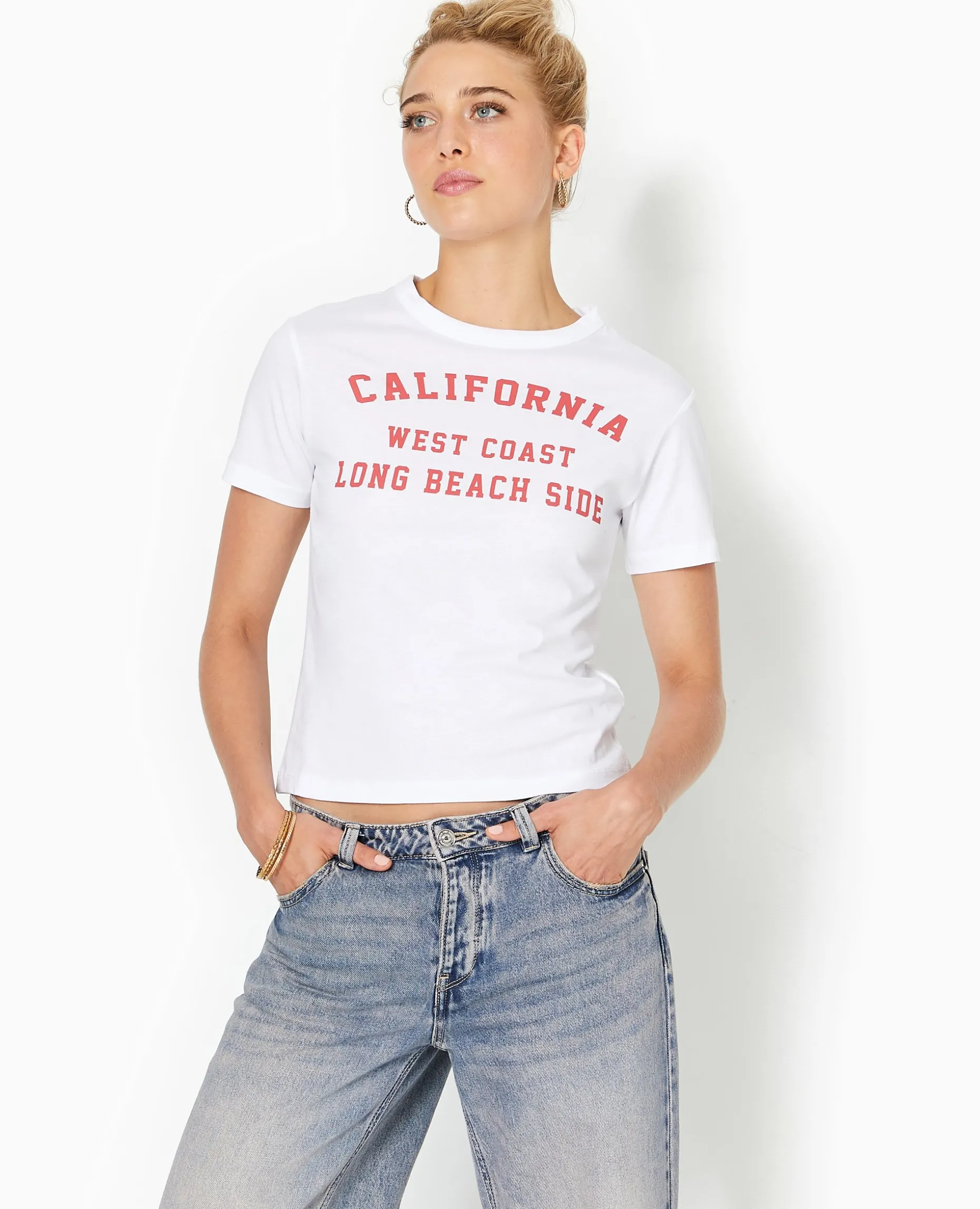 T-shirt Avec Print Devant - Blanc