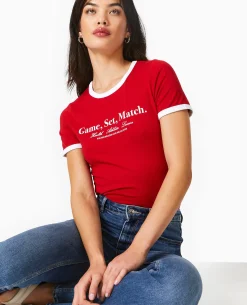 T-shirt Avec Print Et Biais Contrastés - Rouge