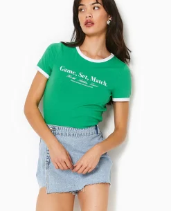 T-shirt Avec Print Et Biais Contrastés - Vert