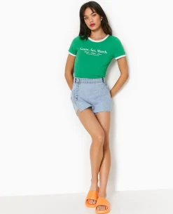 T-shirt Avec Print Et Biais Contrastés - Vert