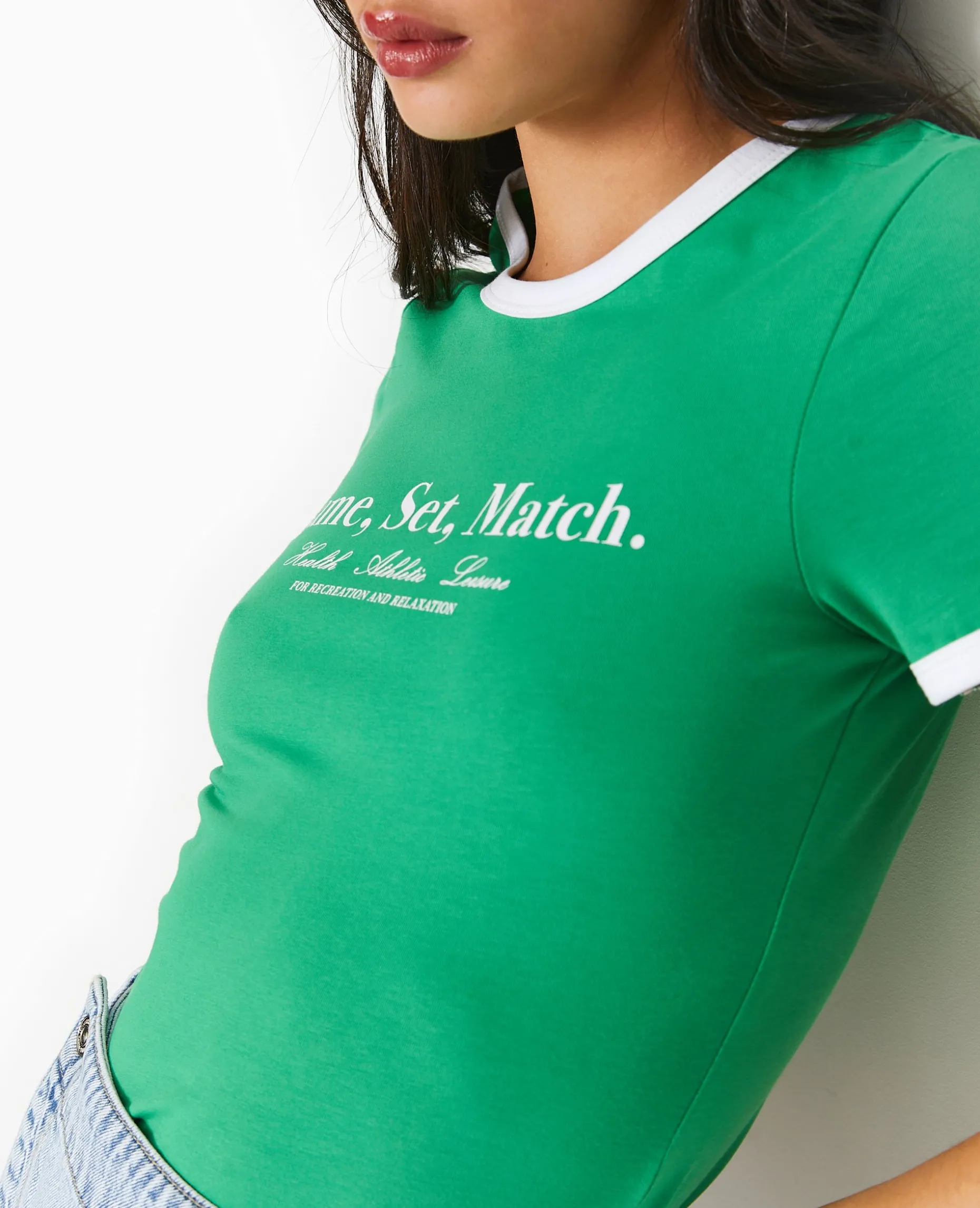 T-shirt Avec Print Et Biais Contrastés - Vert