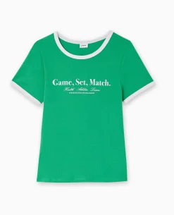 T-shirt Avec Print Et Biais Contrastés - Vert