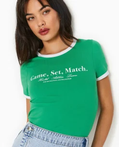 T-shirt Avec Print Et Biais Contrastés - Vert