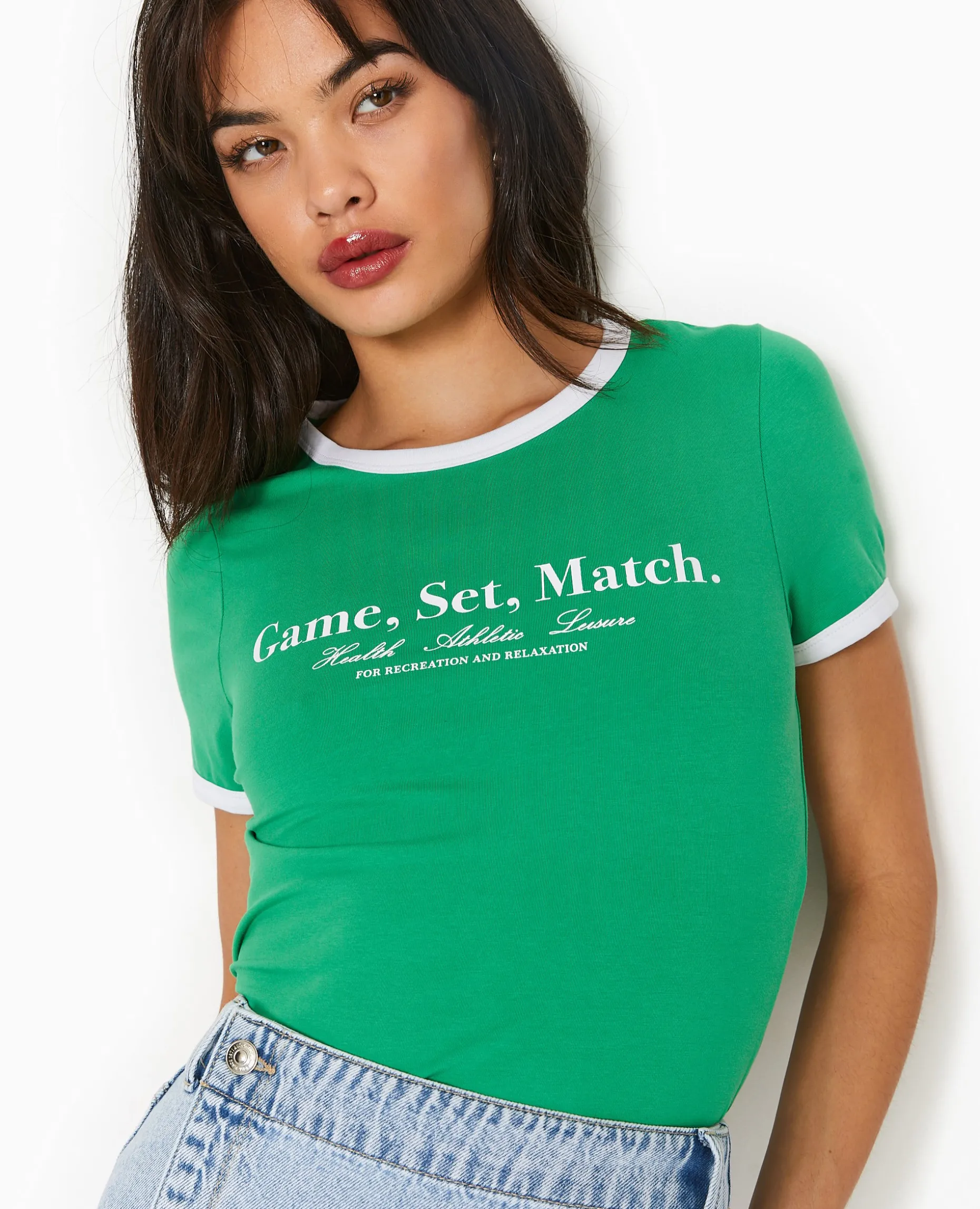 T-shirt Avec Print Et Biais Contrastés - Vert