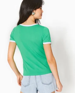 T-shirt Avec Print Et Biais Contrastés - Vert