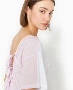 T-shirt Bi-matiè;re Avec Nouettes Dos - écru