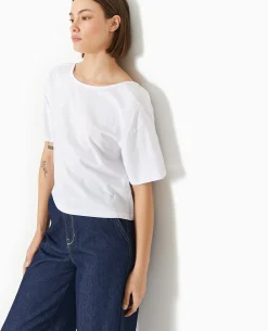 T-shirt Bi-matiè;re Avec Nouettes Dos - Blanc