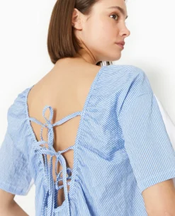 T-shirt Bi-matiè;re Avec Nouettes Dos - Blanc