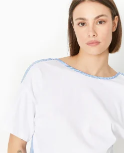 T-shirt Bi-matiè;re Avec Nouettes Dos - Blanc