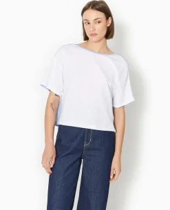 T-shirt Bi-matiè;re Avec Nouettes Dos - Blanc