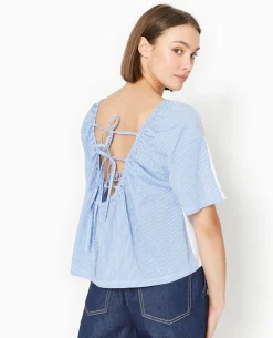 T-shirt Bi-matiè;re Avec Nouettes Dos - Blanc