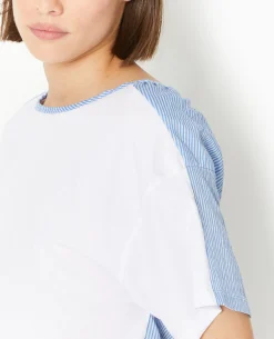 T-shirt Bi-matiè;re Avec Nouettes Dos - Blanc