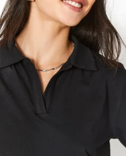 T-shirt Court Col Polo - Noir