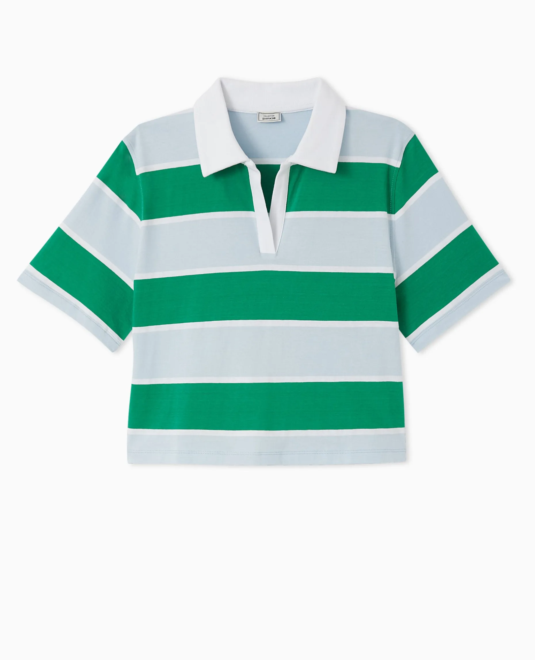 T-shirt Court Col Polo Rayé - Bleu Clair