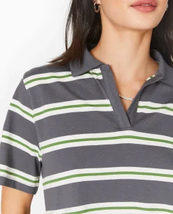 T-shirt Court Col Polo Rayé - Gris Foncé