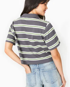 T-shirt Court Col Polo Rayé - Gris Foncé