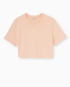 T-shirt Court En Coton épais Effet Délavé - Corail