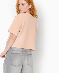 T-shirt Court En Coton épais Effet Délavé - Corail