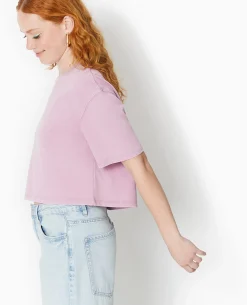 T-shirt Court En Coton épais Effet Délavé - Rose