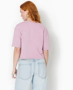T-shirt Court En Coton épais Effet Délavé - Rose