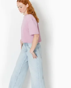 T-shirt Court En Coton épais Effet Délavé - Rose