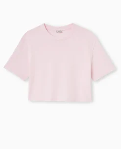 T-shirt Court En Coton épais Effet Délavé - Rose Clair