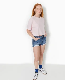 T-shirt Court En Coton épais Effet Délavé - Rose Clair