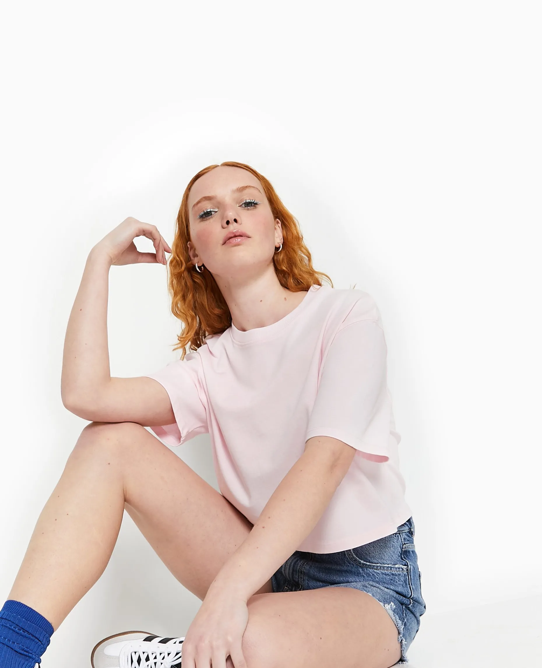 T-shirt Court En Coton épais Effet Délavé - Rose Clair