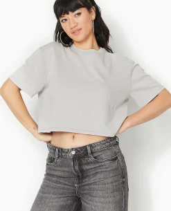 T-shirt Court En Coton épais Effet Délavé - Gris Clair