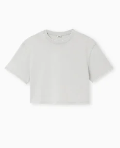 T-shirt Court En Coton épais Effet Délavé - Gris Clair