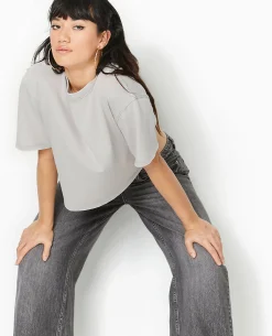T-shirt Court En Coton épais Effet Délavé - Gris Clair