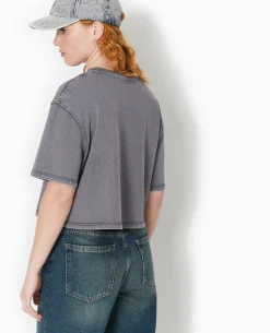 T-shirt Court En Coton épais Effet Délavé - Gris Foncé