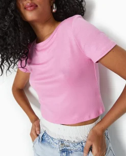 T-shirt Court En Maille Fluide - Rose