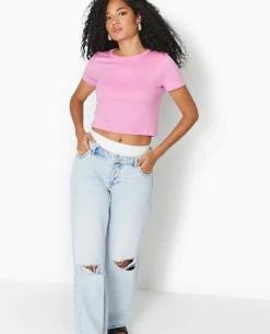 T-shirt Court En Maille Fluide - Rose