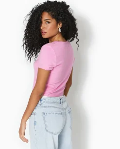 T-shirt Court En Maille Fluide - Rose