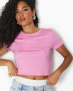 T-shirt Court En Maille Fluide - Rose