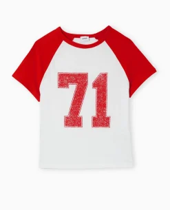 T-shirt Court Manches Raglan Avec Print - Blanc