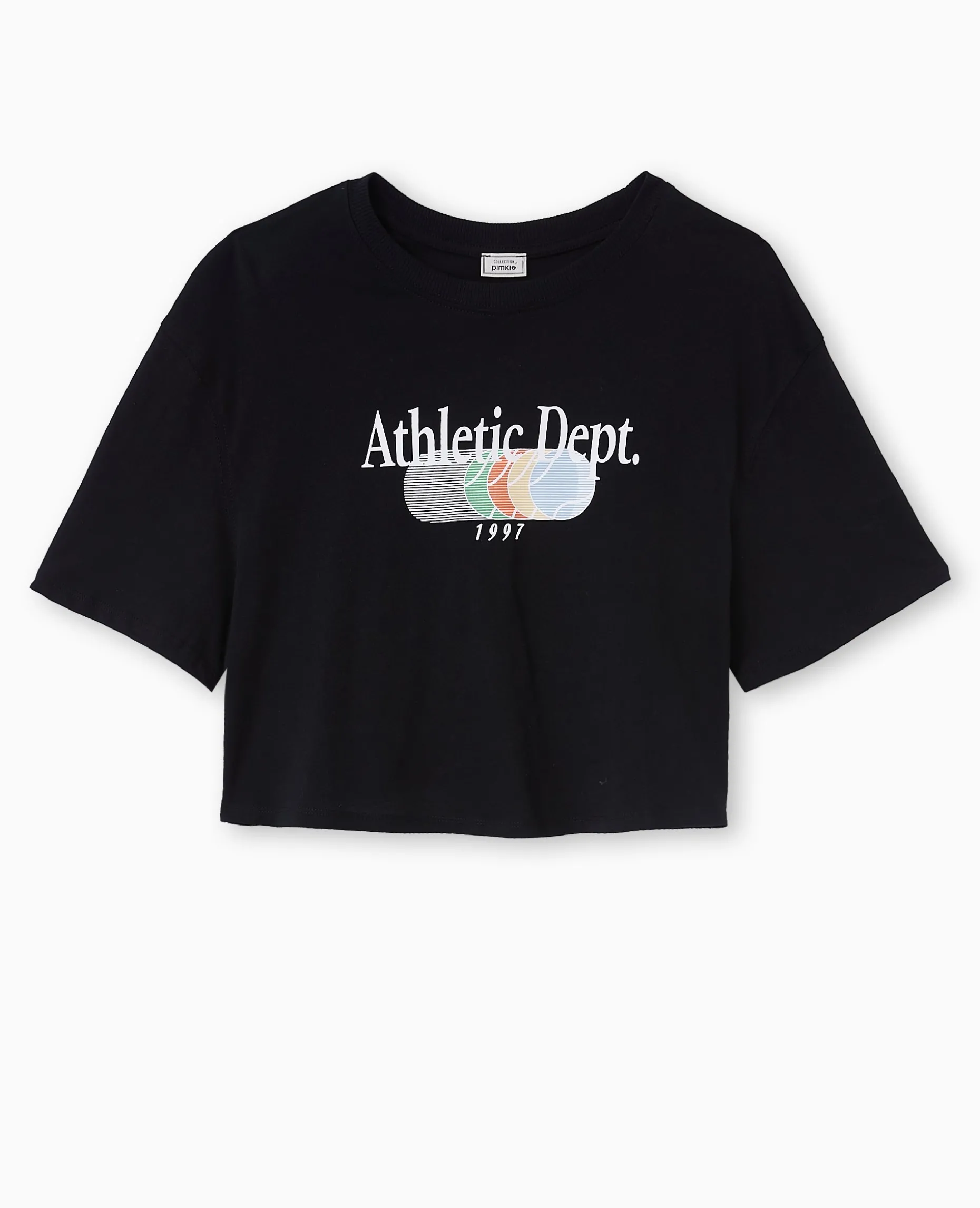 T-shirt Cropped Avec Print Devant - Noir