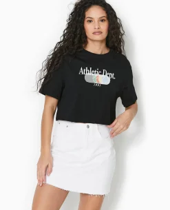 T-shirt Cropped Avec Print Devant - Noir