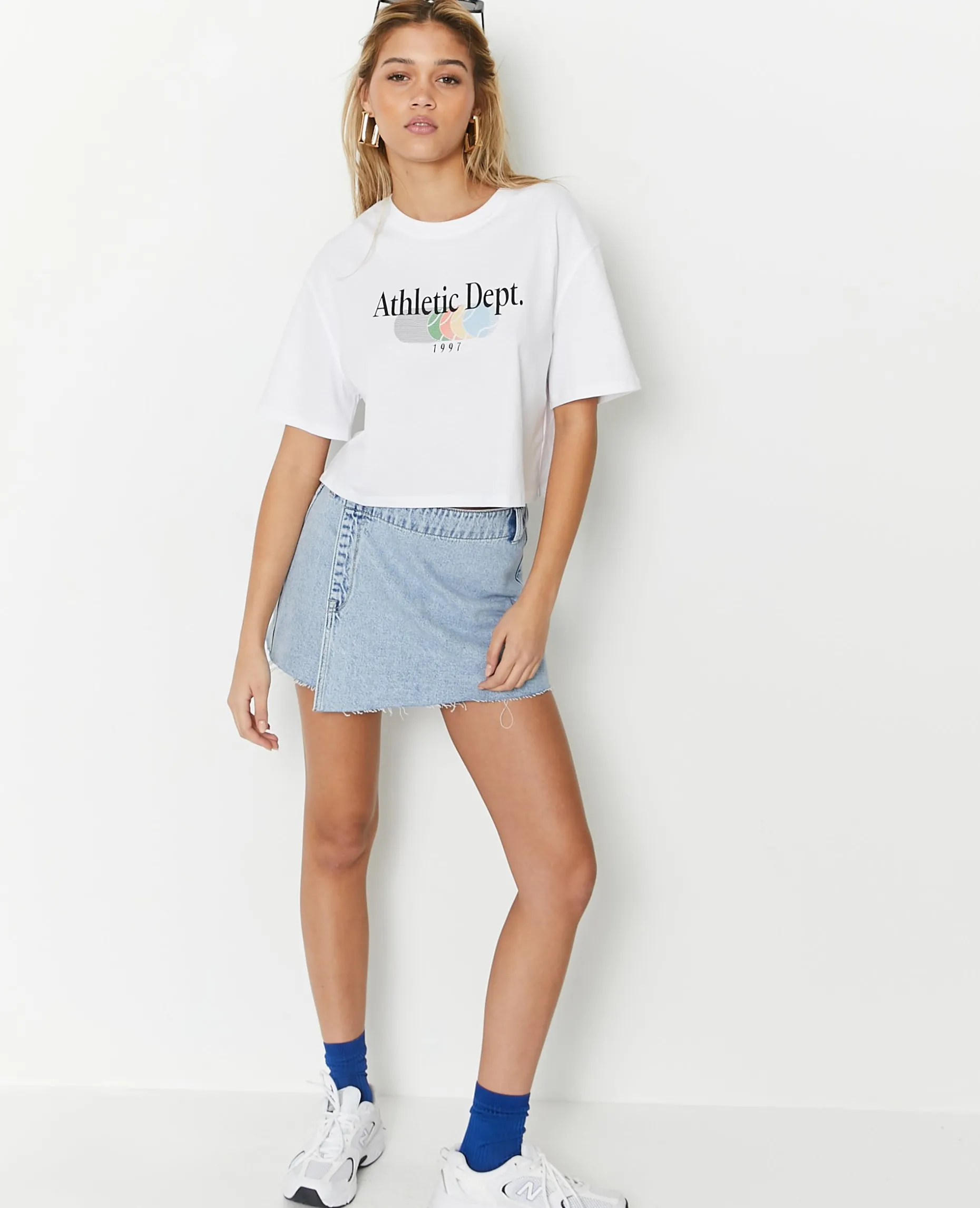 T-shirt Cropped Avec Print Devant - Blanc