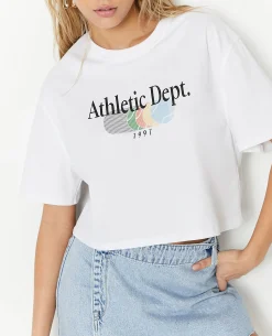 T-shirt Cropped Avec Print Devant - Blanc