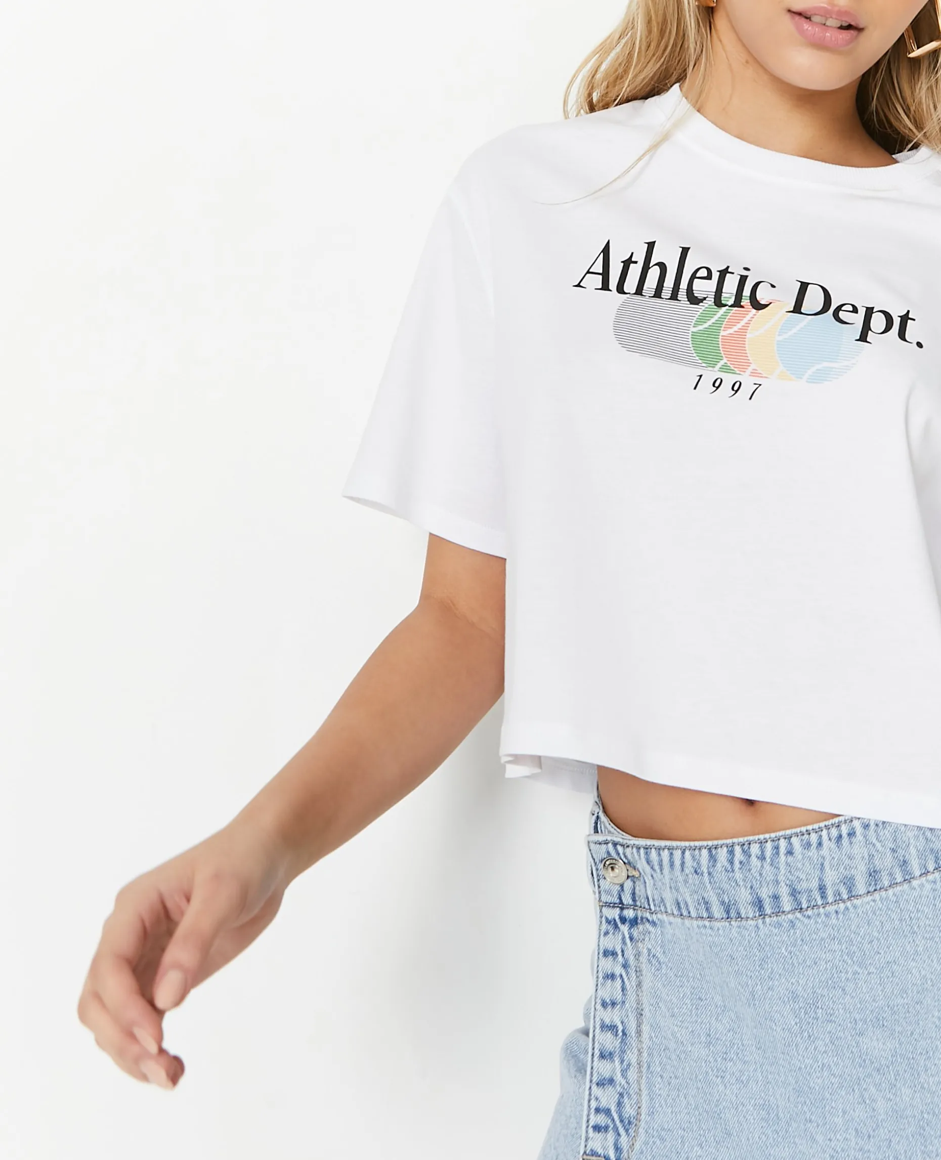 T-shirt Cropped Avec Print Devant - Blanc