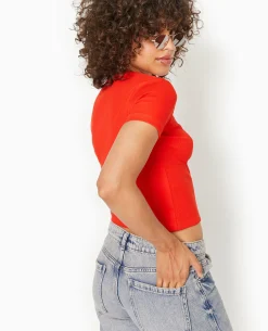 T-shirt En Maille Côtelée - Rouge