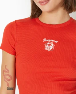 T-shirt En Maille Côtelée Avec Broderie - Rouge