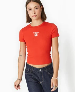 T-shirt En Maille Côtelée Avec Broderie - Rouge