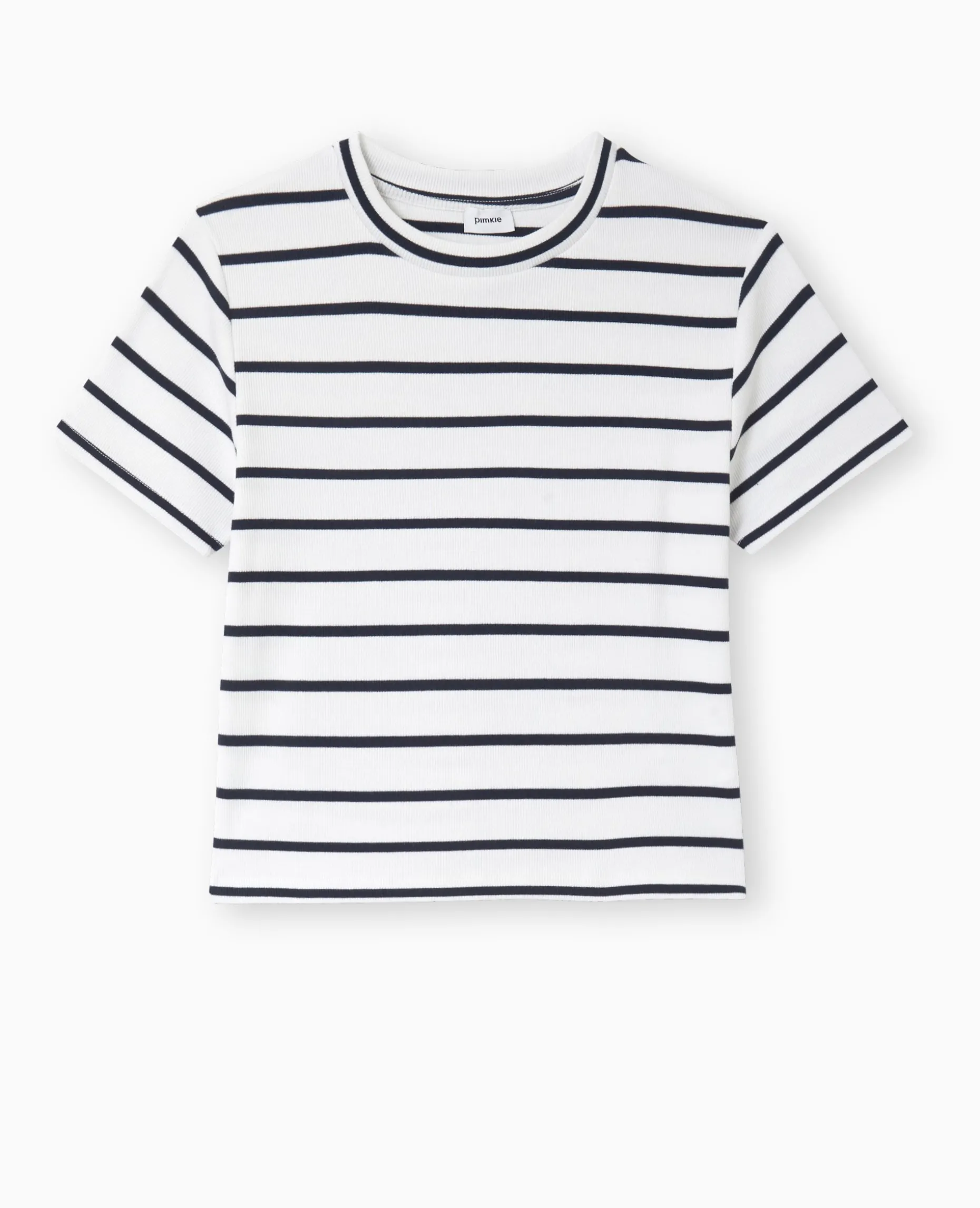 T-shirt En Maille Côtelée Motif Rayures - Bleu