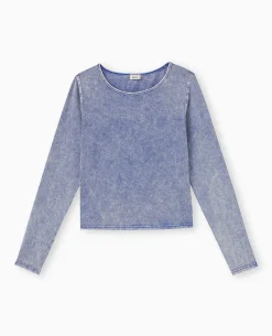T-shirt Manches Longues Effet Délavé - Bleu