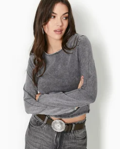 T-shirt Manches Longues Effet Délavé - Gris