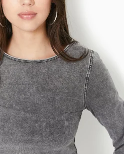 T-shirt Manches Longues Effet Délavé - Gris