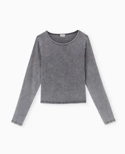 T-shirt Manches Longues Effet Délavé - Gris